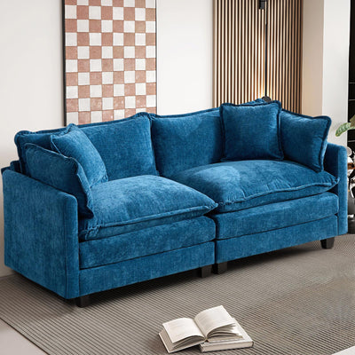 SoarFlash 71.6" Chenille Sectional Sofa, Comfy Modular Loveseat Sofa, Modern 2-Seat Couch Deep Seat Sofa Set for Living Room,Blue