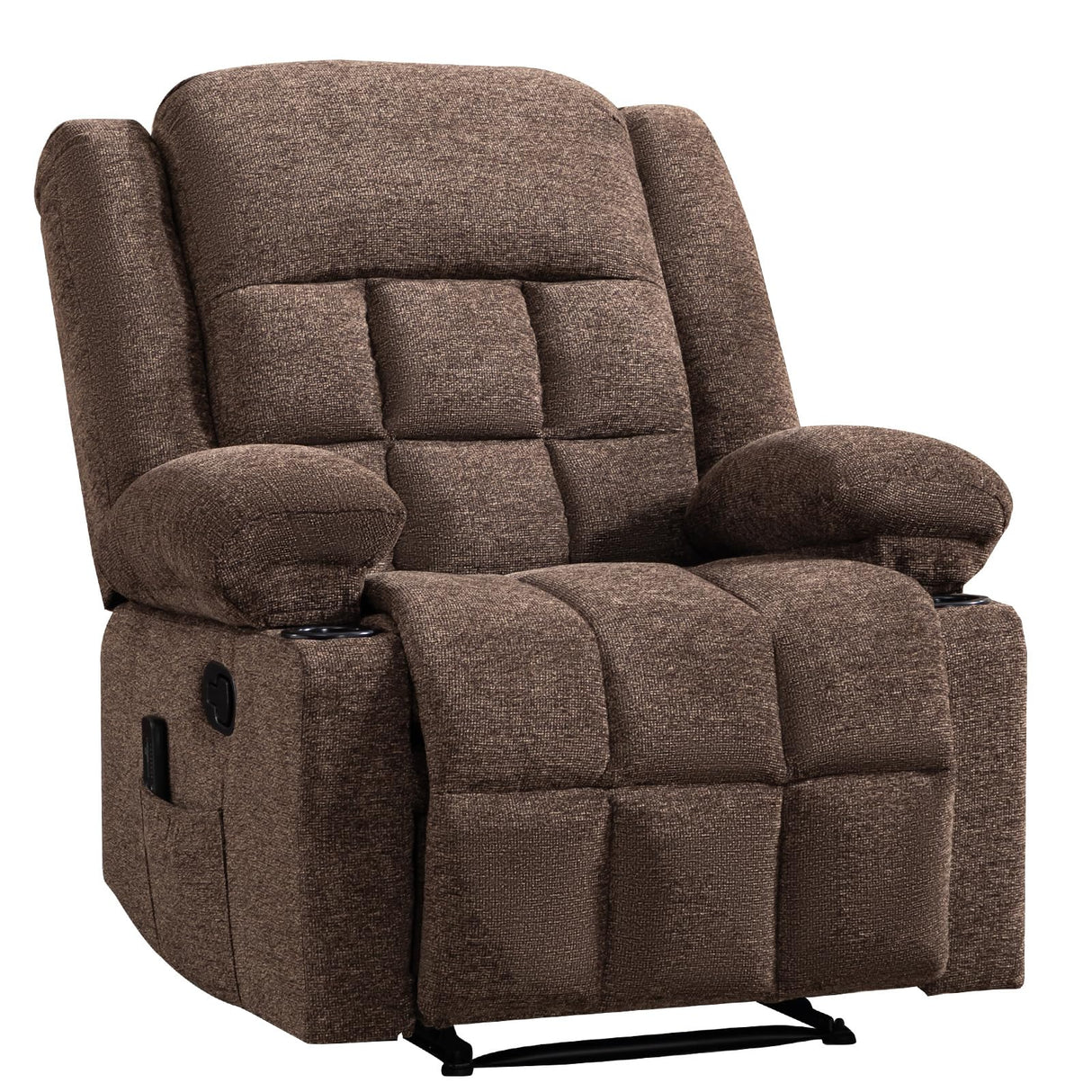 HAOMARKETS Classic Manual Recliner with Massage and Heat for Adults, Breathable Fabric Recliners with Two Cup Holders, Overstuffed Heavy Duty Reclining for Living Room, Brown HAOMARKETS