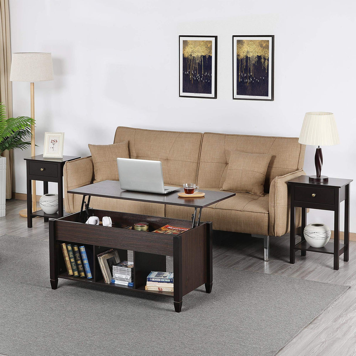 Yaheetech Coffee Table, 41in Lift Top Coffee Table with Storage Hidden Compartment & Shelf, Retro Coffee Center Table with Lift Tabletop for Living Room, Espresso Yaheetech