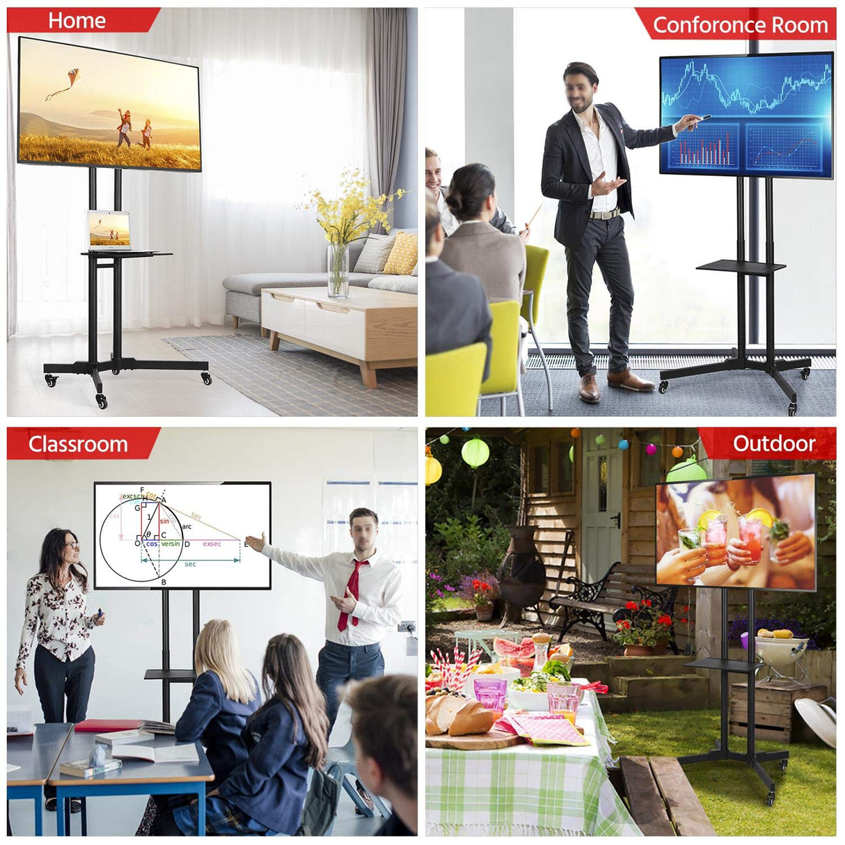 Yaheetech Mobile TV Stand with Wheels for 32-75 Inch LCD LED Screens TVs, Height-Adjustable Rolling TV Cart Hold up to 110 lbs, Trolley Floor Stand w/Tray, Max VESA 600x400mm Yaheetech