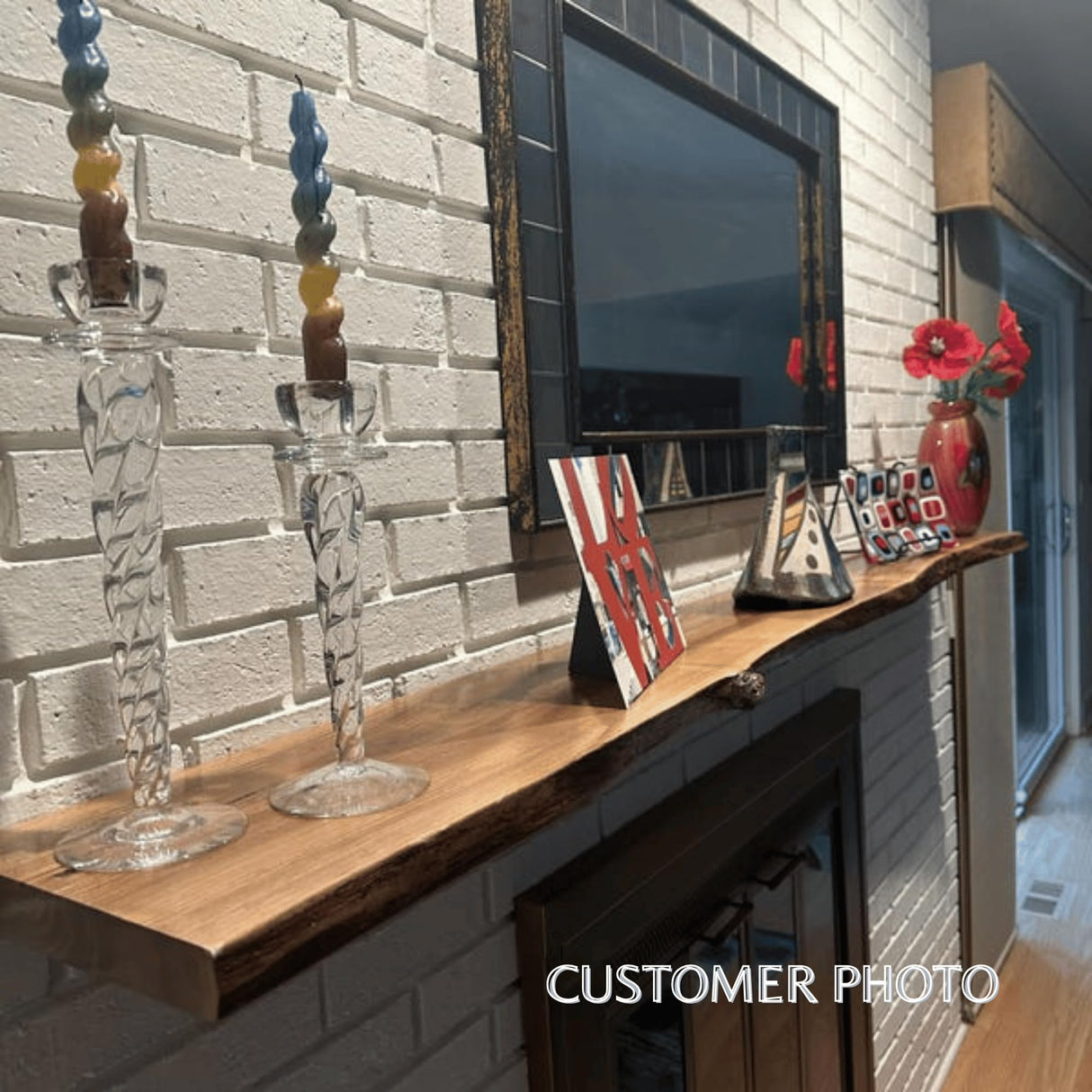 Ecca Shelf - Floating Walnut Fireplace Mantle, Live Edge Wood Mantel Shelf, Floating Fireplace Shelf, Rustic Mantelpiece, Rustic Mantel Shelf (60'' x 8'') Ahşap Habitat