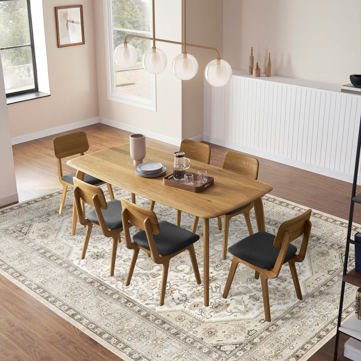 HILORUUG Washable Area Rug 9x12 - Bedroom Living Room Large Indoor Oriental Rugs - 0.13inch Low Pile Stain Resistant Rugs with Rubber Backing for at Least 108 sq ft Spaces (9x12 Ivory/Multi) HILORUUG