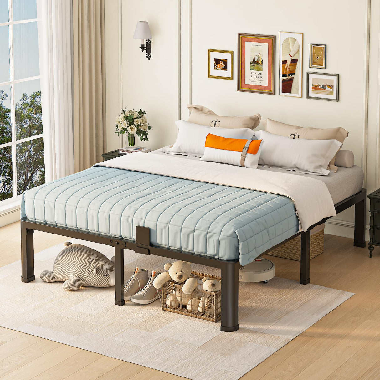 Yitong Angel 14 inch Queen Bed Frame with Round Corner Legs Mattress Slide Stopper,3500 lbs Heavy Duty Metal Platform,Steel Slats Support,No Box Spring Needed,Easy Assembly,Noise Free Yitong Angel