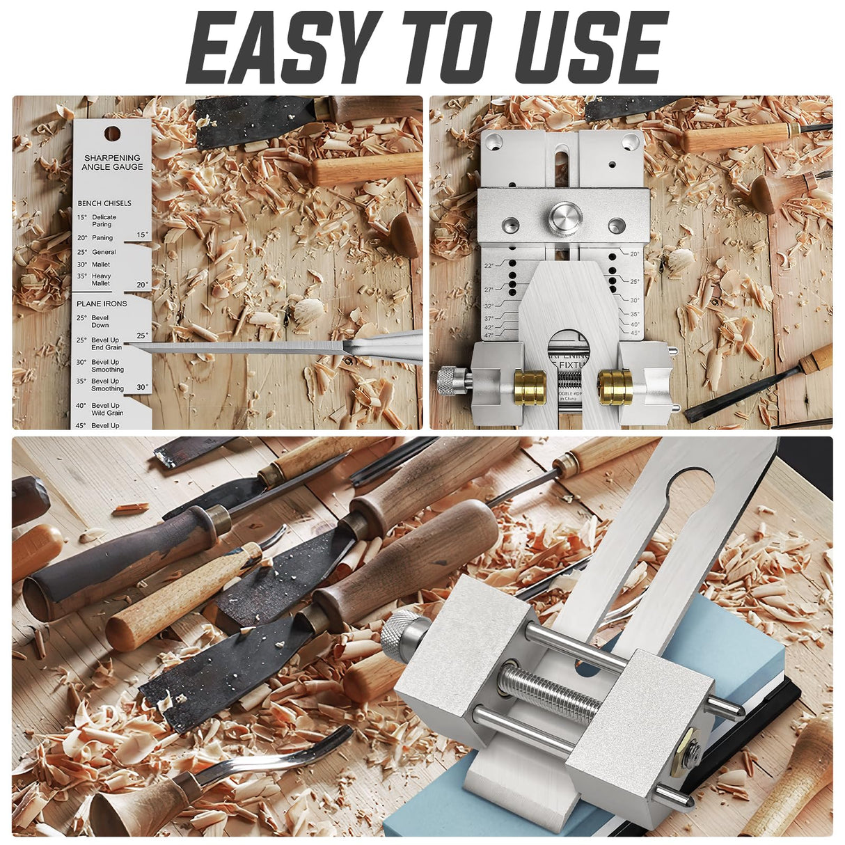 WEWEAL Chisel Sharpening Jig Kit, Precise Honing Guide System with Adjustable Angle Fixture and Angle Gauge, All Metal Sharpening Fine Tools for Woodworking Chisels and Planes (5/32" to 3") WEWEAL