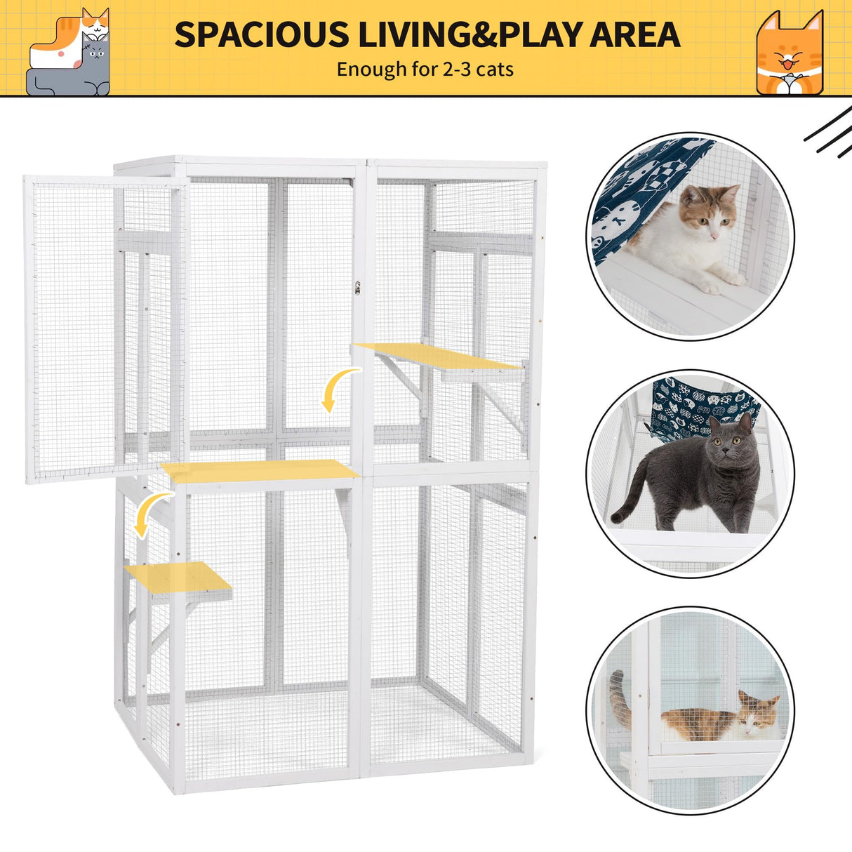 COZIWOW Catio Outdoor Cat Enclosure Window Access, Wooden Cat House Shelter, Kitty Cage with 3 Platforms for Patio Indoor (White) COZIWOW