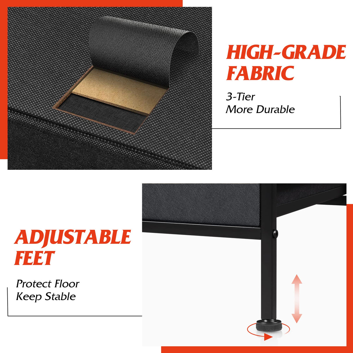 WLIVE Wide Dresser with 6 Drawers, TV Stand for 50" TV, Entertainment Center with Metal Frame, Wooden Top, Fabric Storage Dresser for Bedroom, Hallway, Entryway, Black and Rustic Brown WLIVE