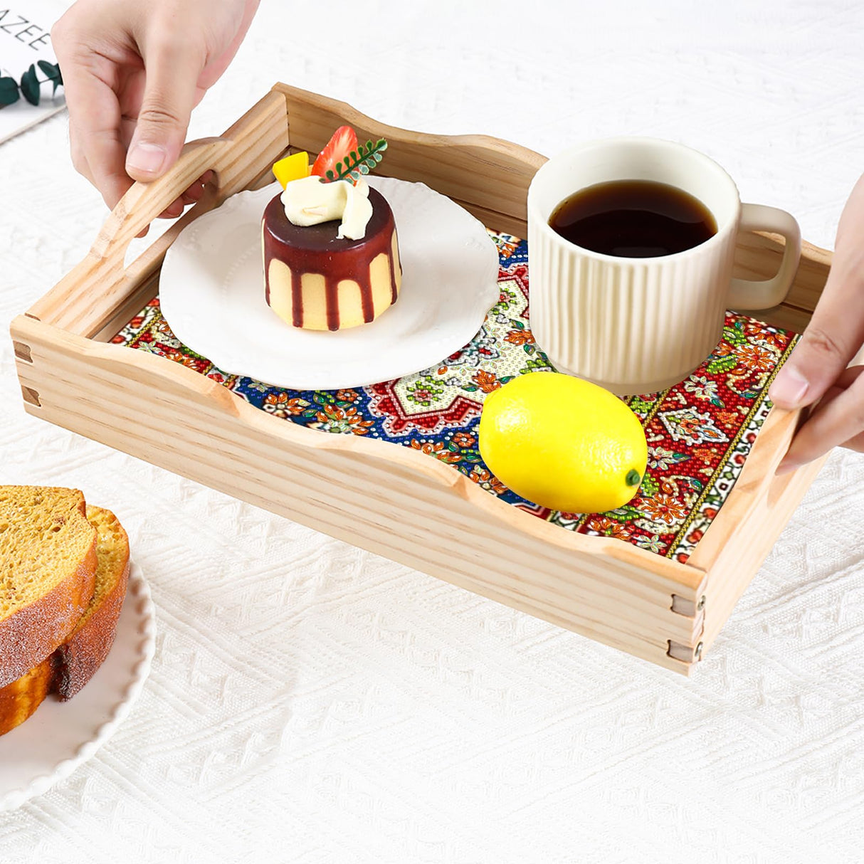 DOTSOPS 5D Diamond Art Kits for Adults Wooden Serving Tray with Handle Special Diamond Painting Plate Big Gem Dots Paint by Numbers Crafts Kits for Living Room Mandala 7.8x11.8 Inches DOTSOPS