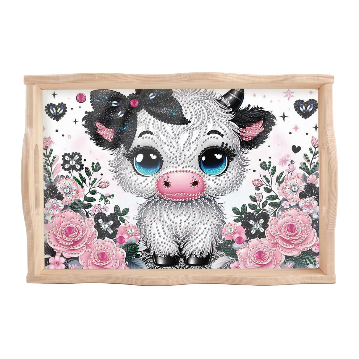 JISHSHAY Diamond Art Serving Tray Diamond Painting Food Tray Gem Art Serving Platter Gem Painting Mosaic Kits for Adults DIY Kits for Adults, with Wood Handle 20×30cm/7.87×11.81in, Cow Cattle JISHSHAY