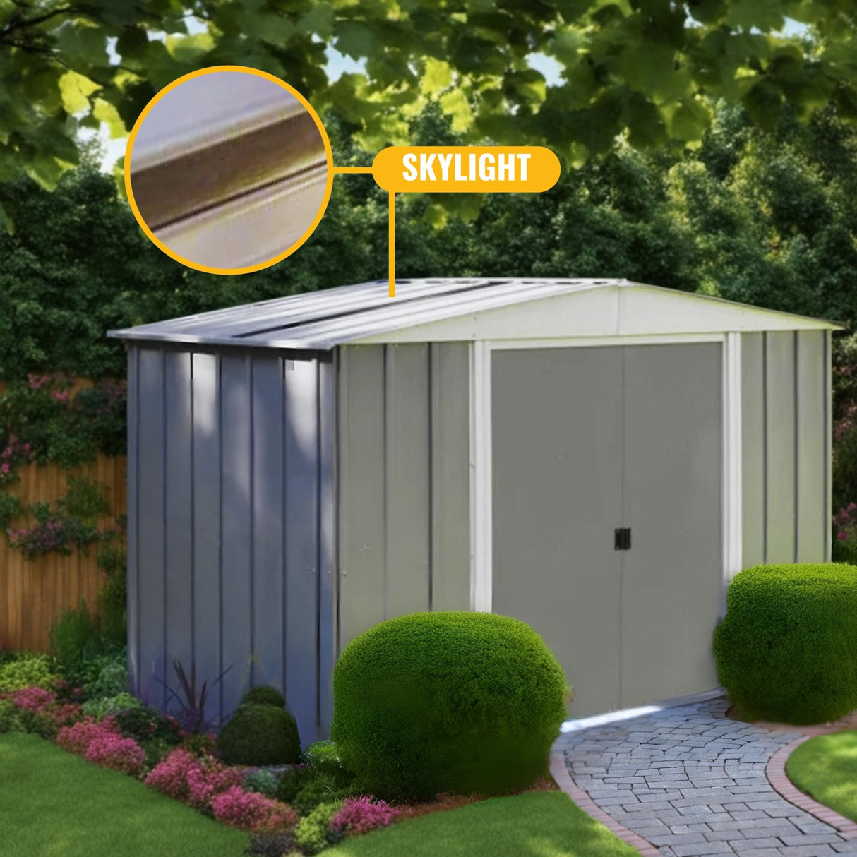 New Yard 10x6 Gable-Roof Metal Shed–Durable Outdoor Storage Shed for Lawn Equipment, Pool Supplies, Bicycles, Tools, and Garden Storage – Weather-Resistant and Easy Assembly Gray w/Skylight NEW YARD