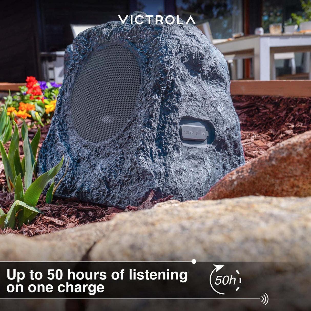 it.innovative technology Outdoor Rock Speaker Pair - Wireless Bluetooth , for Garden, Patio, Waterproof, Built for all Seasons & Solar Powered with Rechargeable Battery, Music Streaming - Charcoal Victrola