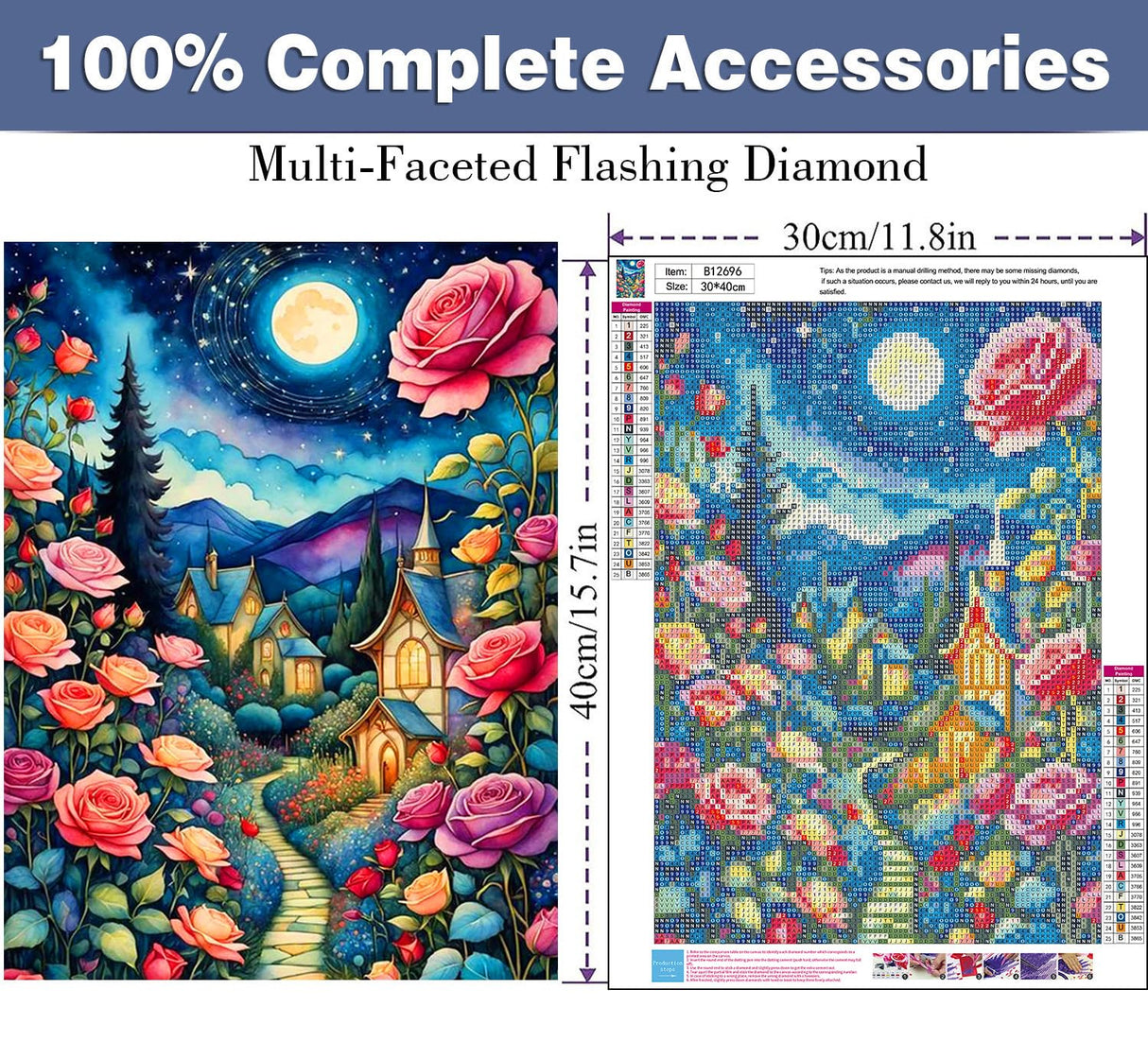 Flower Moon Diamond Art Kits for Adults-Flower Moon Diamond Painting Kits for Adults Beginners, 5D DIY Full Drill Round Rhinestone Gem Art Crafts Paintings for Home Wall Decor 12"x16" WoodArtSupply