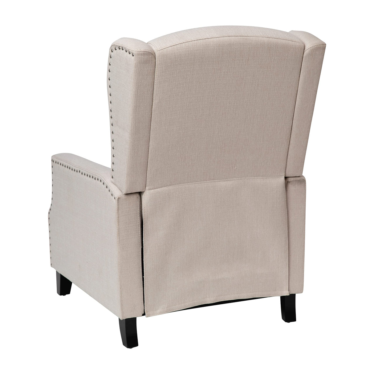 BizChair Traditional Style Slim Push Back Recliner Chair-Wingback Recliner with Cream Fabric Upholstery-Accent Nail Trim BizChair