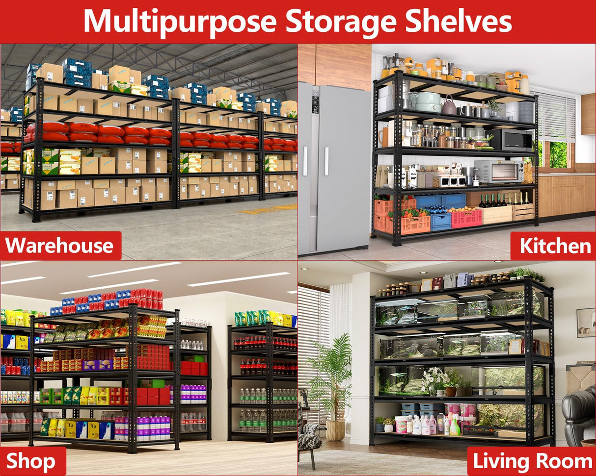 PrimeZone 60" W X 24" D X 72" H Heavy Duty Garage Storage Shelves - Adjustable Metal Shelving Unit, 5 Tier Industrial Shelves for Storage Standing Utility Rack for Warehouse, Pantry, Basement, Black PrimeZone