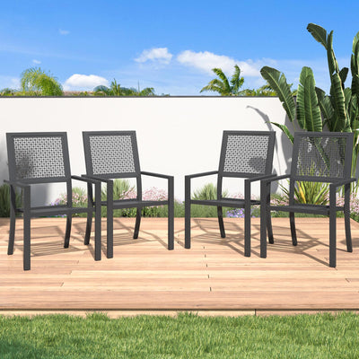 AECOJOY Outdoor Metal Dining Chairs, 4 Pieces Outdoor Patio Dining Chair with Armrest, Stackable Arm Chairs with Heavy-Duty E-Coating Metal Frame for Balcony, Garden, Set of 4