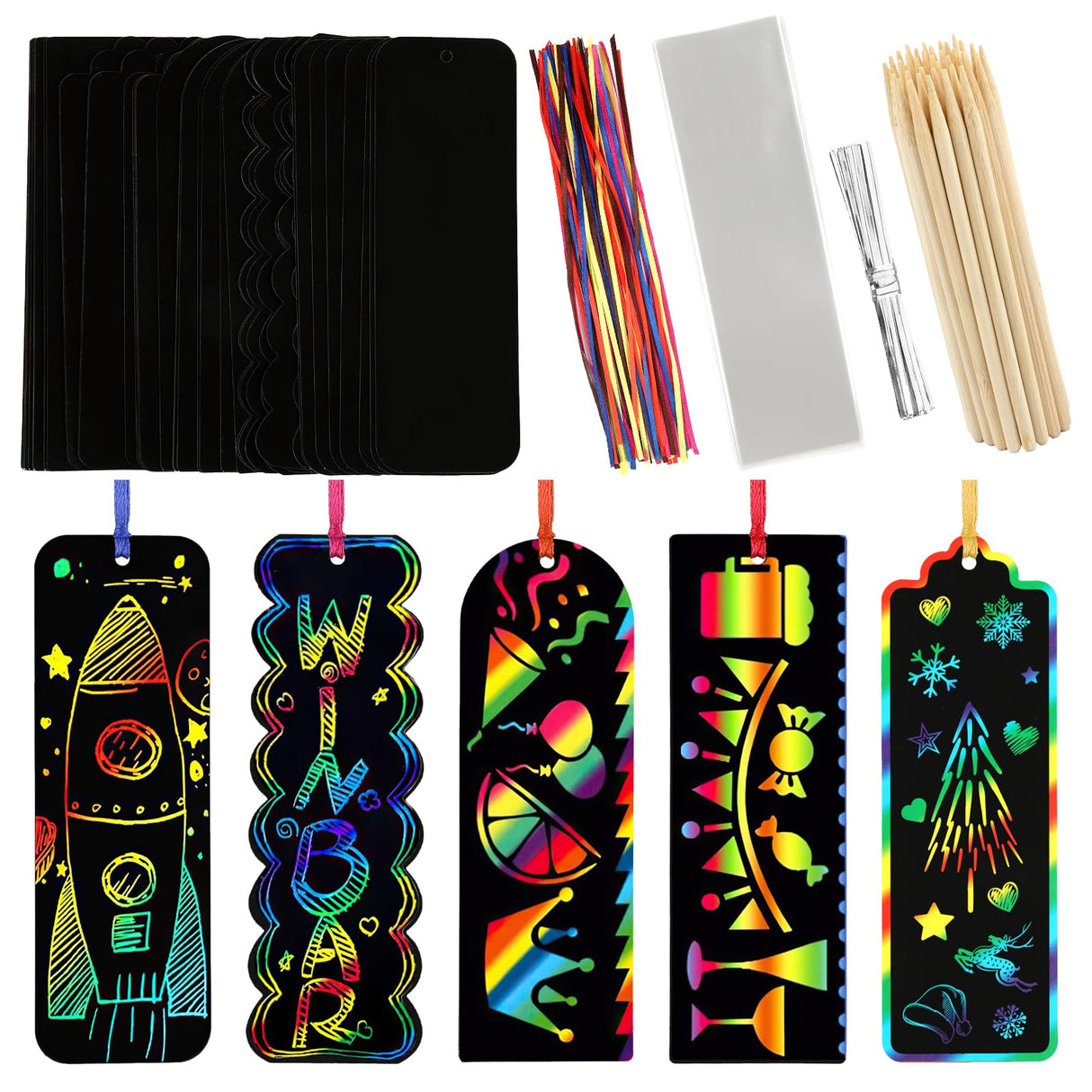 PEASUG Scratch Art, 40 Sets 5 Styles Scratch Art for Kids, Rainbow Scratch Paper Art Sets, Magic Black Scratch Off Paper Eid Bookmarks Gifts for Kids, DIY Art Craft Party Favors Easter Crafts PEASUG