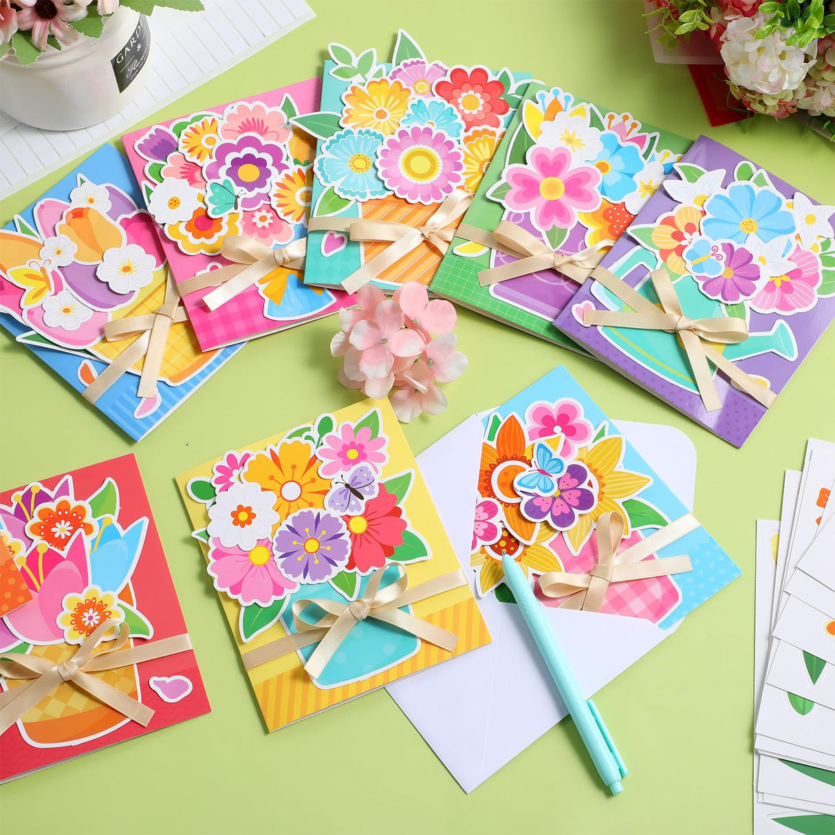Fullhawl 30 Sets Mothers Day Card DIY Mom Cards Making Kit Happy Mother's Day Flower DIY Greeting Card with Envelopes Ribbon Floral Handmade Craft to Mom for Home School Classroom Activities Supplies Fullhawl