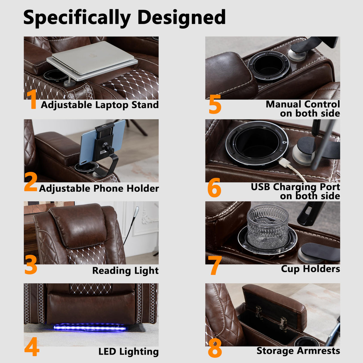 JIKFRIMA Power Zero Gravity Recliner Chair for Adults Breathable Leather Electric Recliners Adjustable Home Theater Seating with Smart Cup Holders, USB Ports, Hidden Arm Storage, Tray Table JIKFRIMA