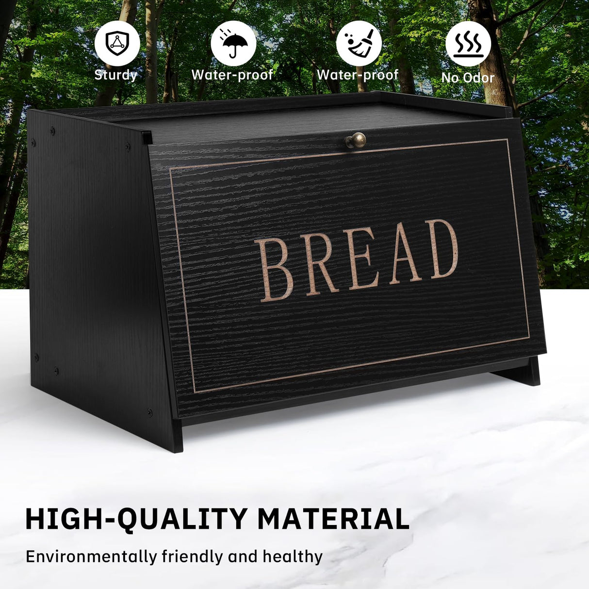 DECOCIAGA Bread Box for Kitchen Countertop, Large Capacity Bread Storage Container for Homemade Bread, Wooden Bread Holder Bread Bin for Kitchen Counter Corner, Cabinet, Pantry, Cupboard (Black) DECOCIAGA
