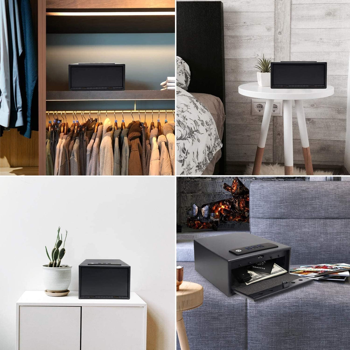 Gun Safe for Handgun with Quick Access Auto Open, Silent Mode, Full Foam Lining, Pistol Safe with Removable Shelf for Nightstand Home Bedside Car Office Use up to 4 Pistols Hosturn