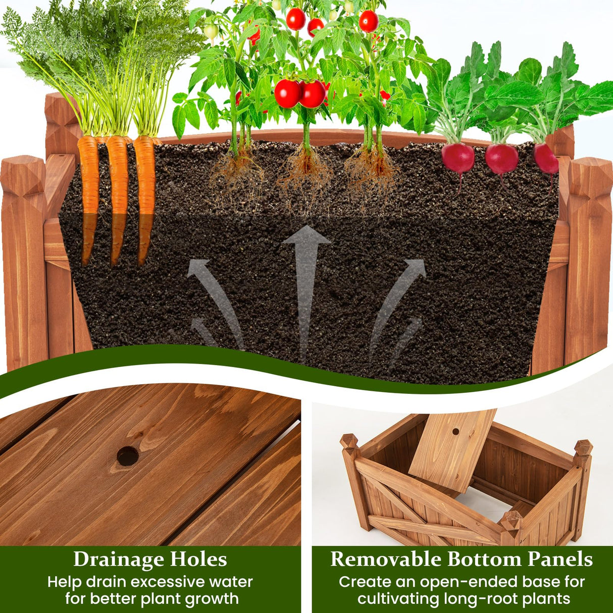 HAPPYGRILL Wooden Raised Garden Bed, Solid Wood Gardening Plant Container w/Drainage Holes for Flower Vegetable Fruit, Outdoor Elevated Planter Box for Patio Garden Yard Balcony (25”x 16”x 15”) HAPPYGRILL