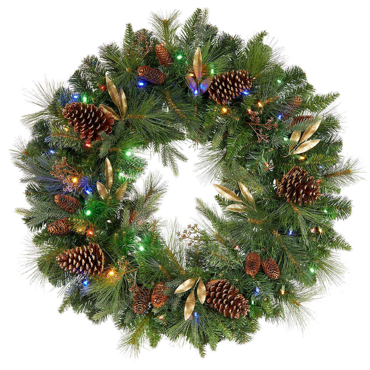32" Pre-Lit 50 LED Timer Lights Artificial Christmas Wreath w Various Greenery Generic