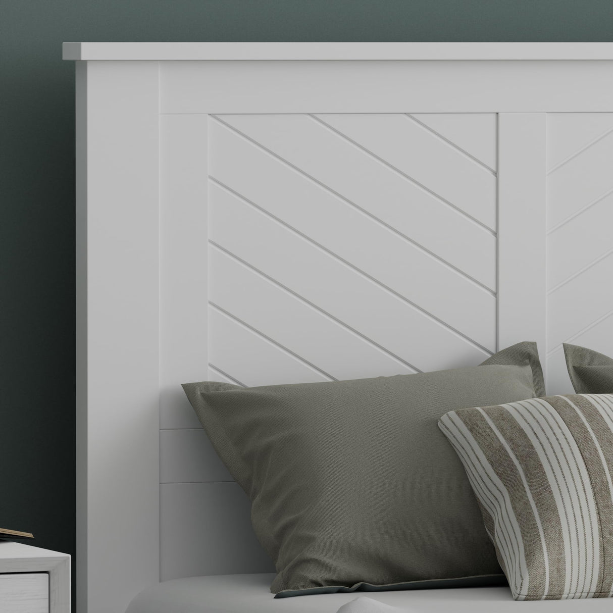 Serene Poplar Wood Twin Headboard, Modern Farmhouse Panel with Chevron Scoring, Twin Size Headboard in White, Casual Coastal Style, Easy Assembly, Quality Materials ComfIQ