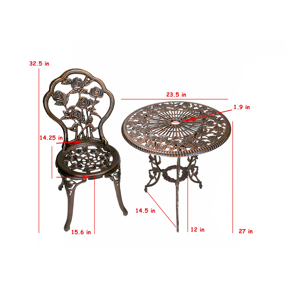 Oakland Living 3-Piece Rose Bistro Set with 23.5-Inch Cast aluminum Top Table Oakland Living