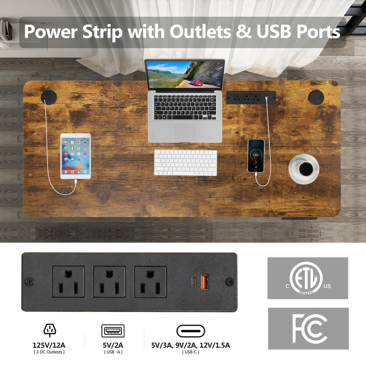 KORGOL Electric Standing Desk 63 x 24 Inches Adjustable Height Sit Stand Up Desk for Home Office Computer Workstation with 2 USB Ports 3 AC Power Outlets Memory Preset and Wheels,Brown KORGOL