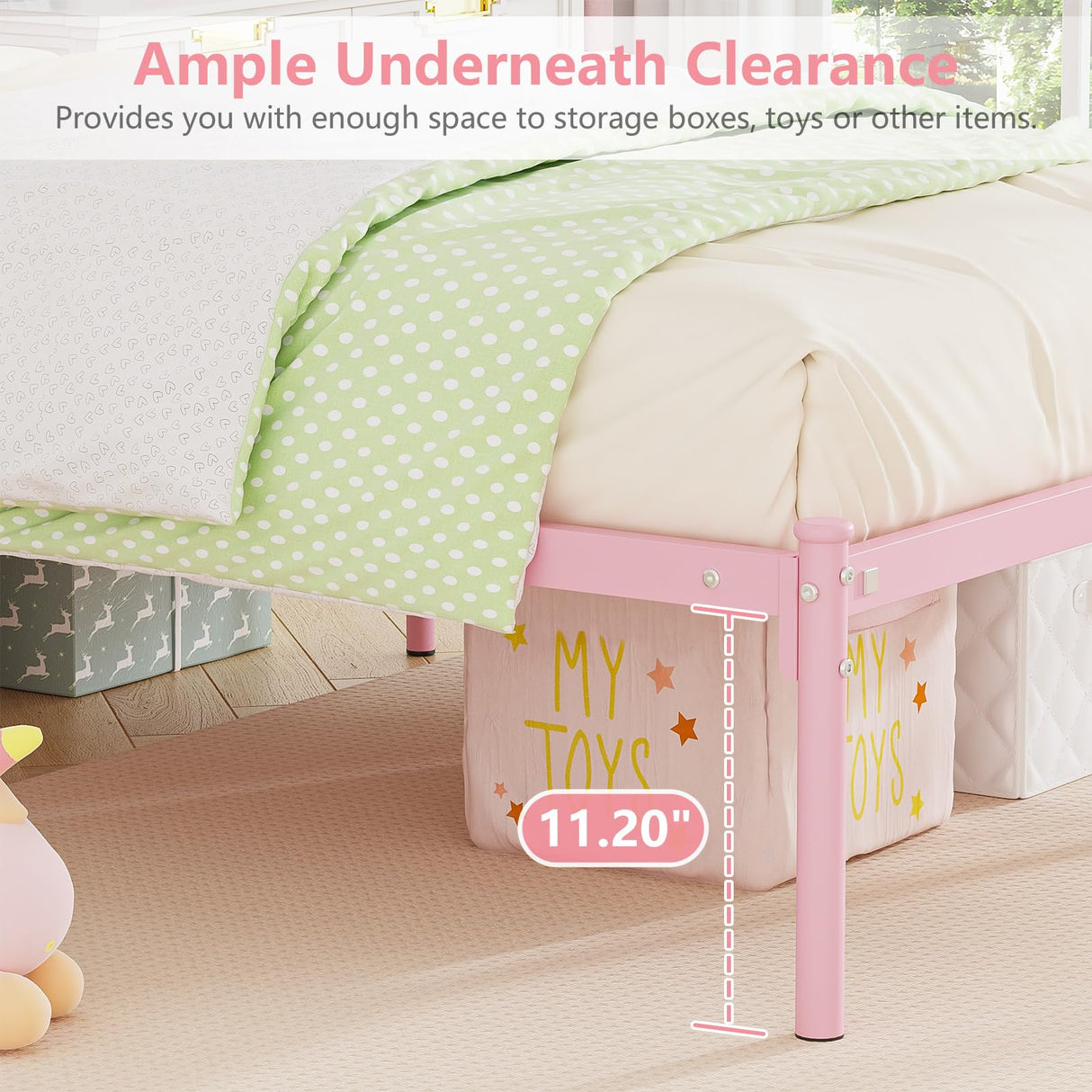 Merronix Twin Bed Frames with Headboard, Elegant Metal Pink Bed Frame for Kids Girls, Modern Heavy Duty Twin Size Platform Bed - No Box Spring Needed, 11.2 Inches Height Underneath Storage Merronix