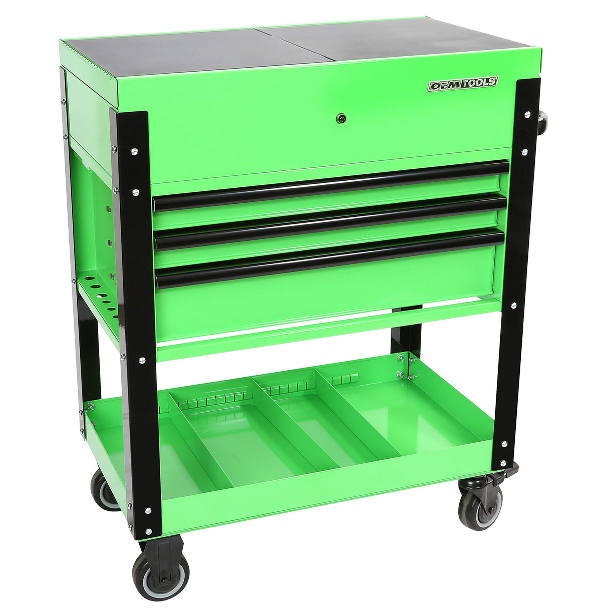 OEMTOOLS 24731 Automotive Rolling Tool Cart with Drawers, 3 Drawer Mechanics Rolling Tool Chest, Secure Locking System, Integrated Power Strip, Heavy Duty Steel Construction OEMTOOLS