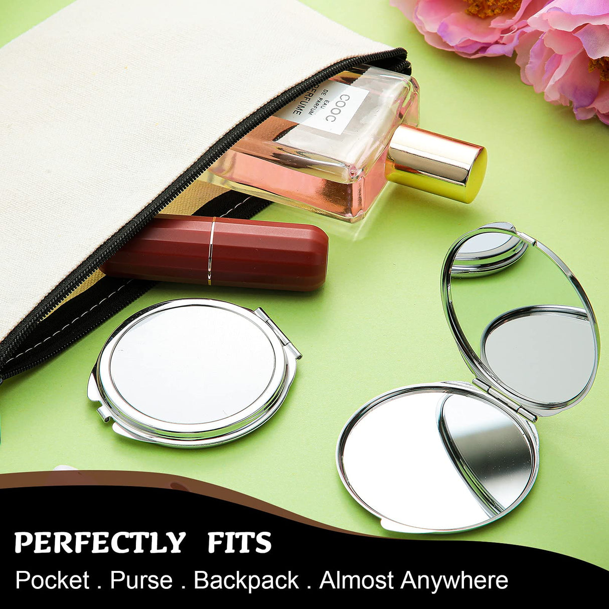 6 Pieces Sublimation Pocket Makeup Mirror Sublimation Metal Compact Mirror Sublimation Travel Makeup Mirror for Women Men Home Travel Use Jetec