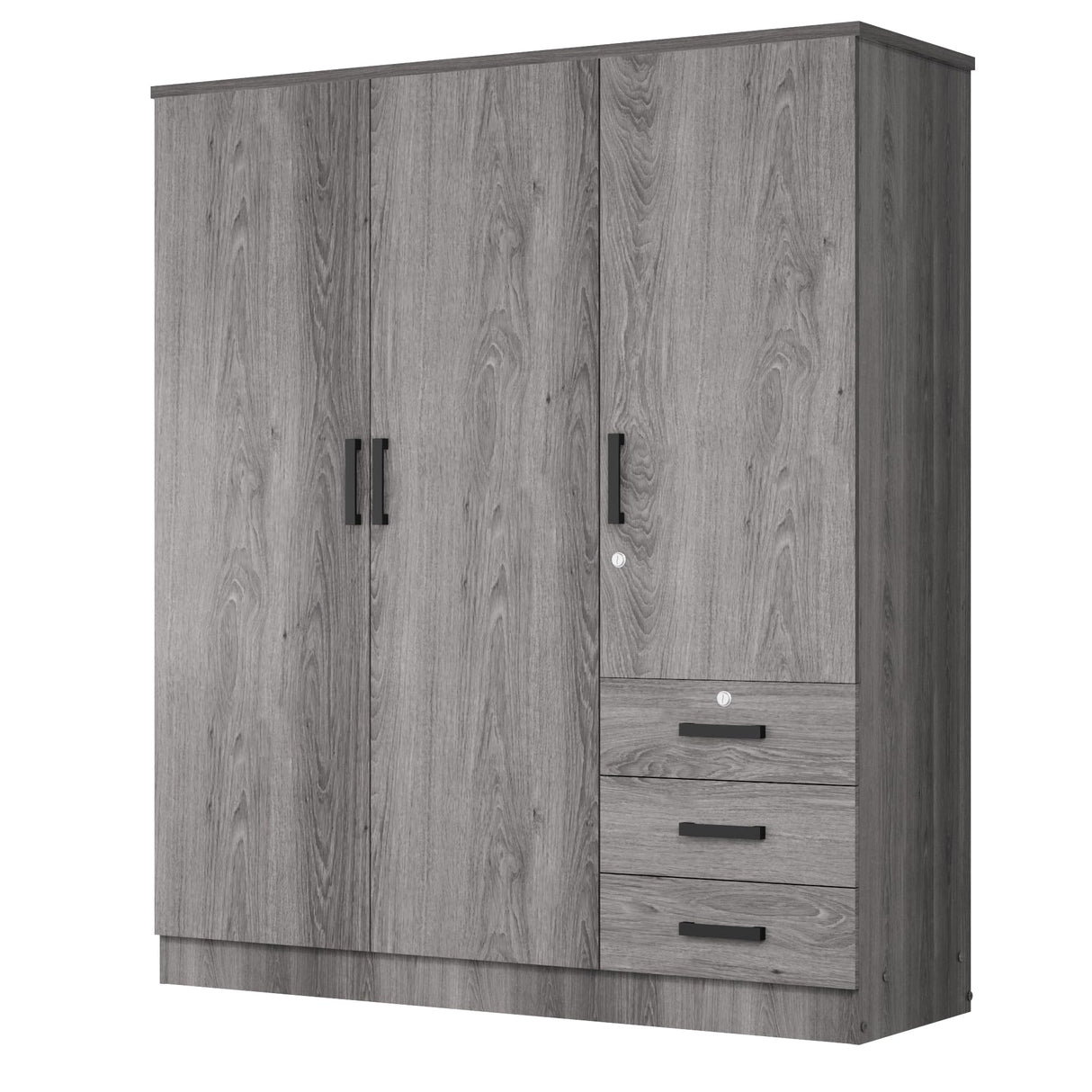 61" Wide Large Wardrobe Closet 3 Doors and 3 Drawers (Grey) Woodpeckers Furniture And Mattress