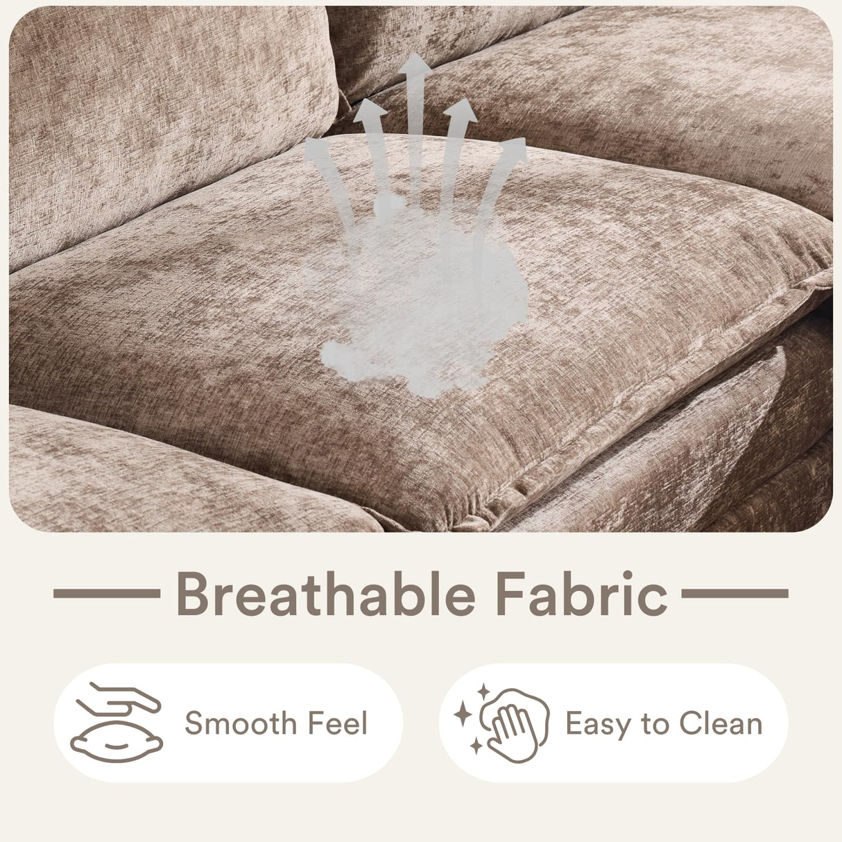 Karl home 87" Sectional Couch 2-Seat Deep Sofa Couch with Ottoman Modern L Shape Sectional Sofa Chenille Upholstered for Living Room, Apartment, Studio, Office, Light Brown Karl home