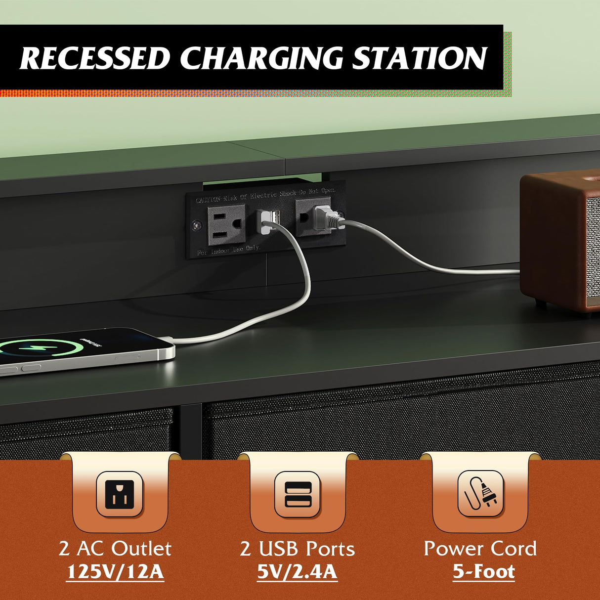 WLIVE Black Dresser TV Stand for 50, 55 inch, Led Dresser for Bedroom, Chest of Drawers with LED Lights, Charging Station, Clothes Storage with 9 Drawers, Wood Top, Living Room, Closet WLIVE