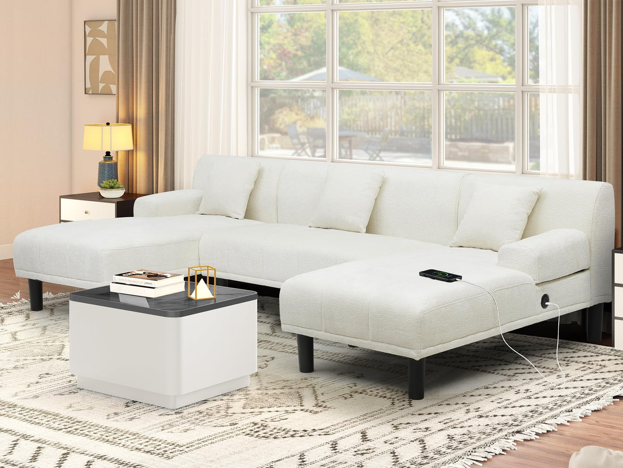 YITAHOME Sectional Couches for Living Room, U Shaped Sofa Chenille Modern Couch with USB & Type C Charging Ports Double Chaise and Comfy Upholstered Sofa, Beige YITAHOME