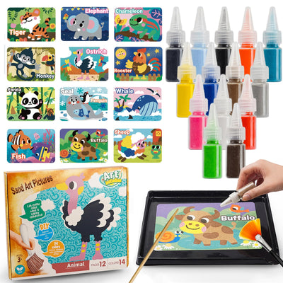 SIEOLL Animal Sand Art Kits for Kids,Crafts for Boys Girls Ages 4-8,DIY Learning Toys,Birthday Party Ideal Gifts