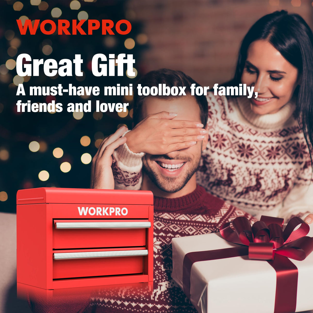 WORKPRO Mini Metal Tool Box with 2 Drawers and Top Storage, Small Tool Chest with PVC Liners and PP Feet Pads, Cold Rolled Steel Toolbox with Magnetic Tab WORKPRO