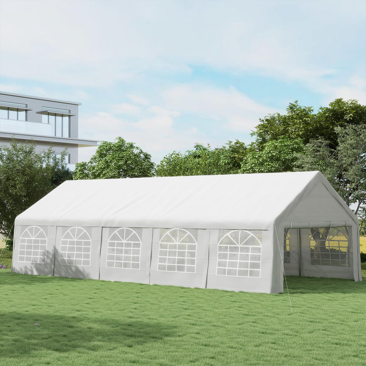 Outsunny 16' x 32' Heavy Duty Party Tent & Carport with Removable Sidewalls and Double Doors, Large Canopy Tent, Sun Shade Shelter, for Parties, Wedding, Outdoor Events, BBQ, White Outsunny