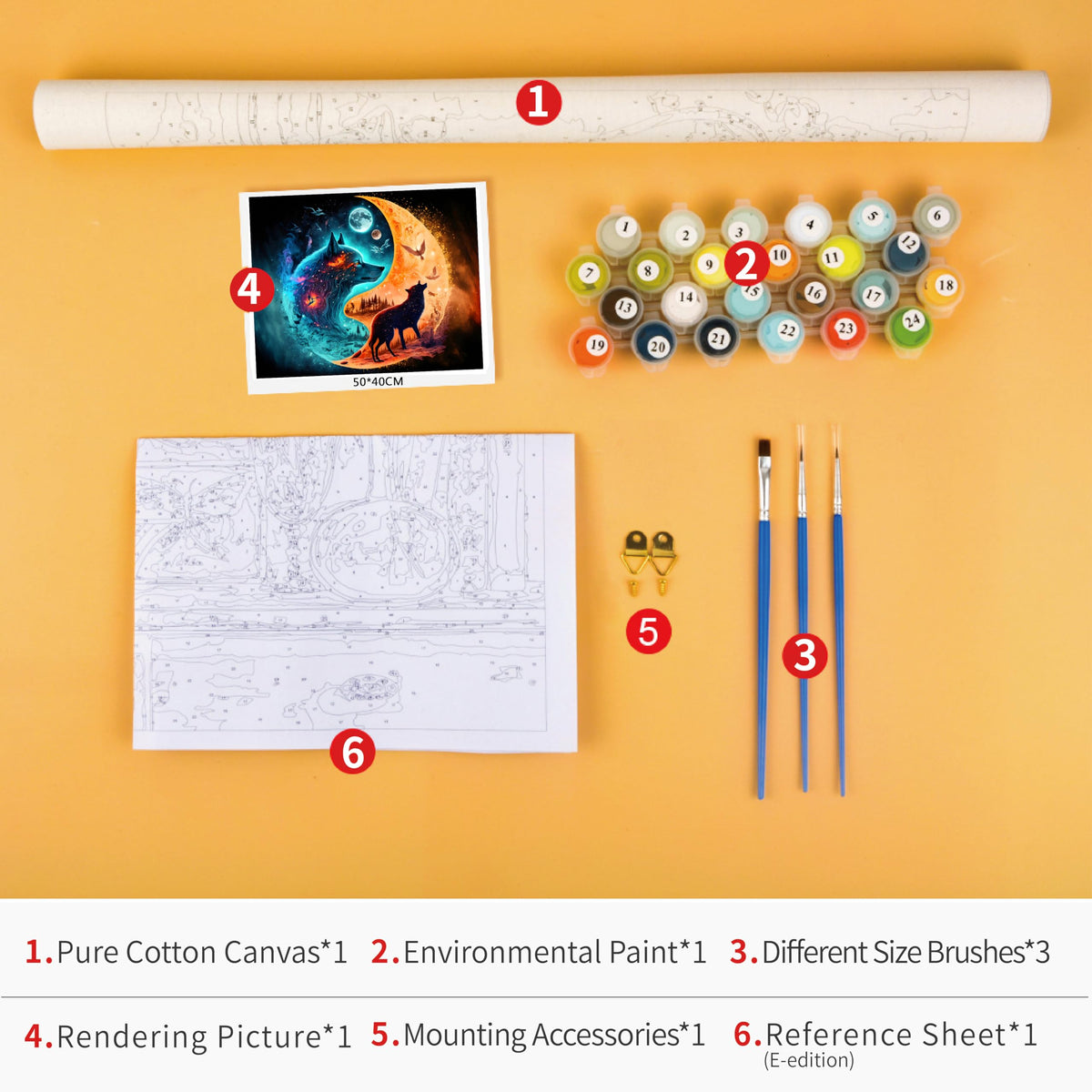 Wolf Oil Paint by Numbers Kit for Adults Yin Yang Orange Blue Animals Paint by Numbers Abstract Colorful Wolf Paint by Numbers Kits on Canvas DIY Paint by Numbers for Adults Beginner 16x20inch Rebotipy
