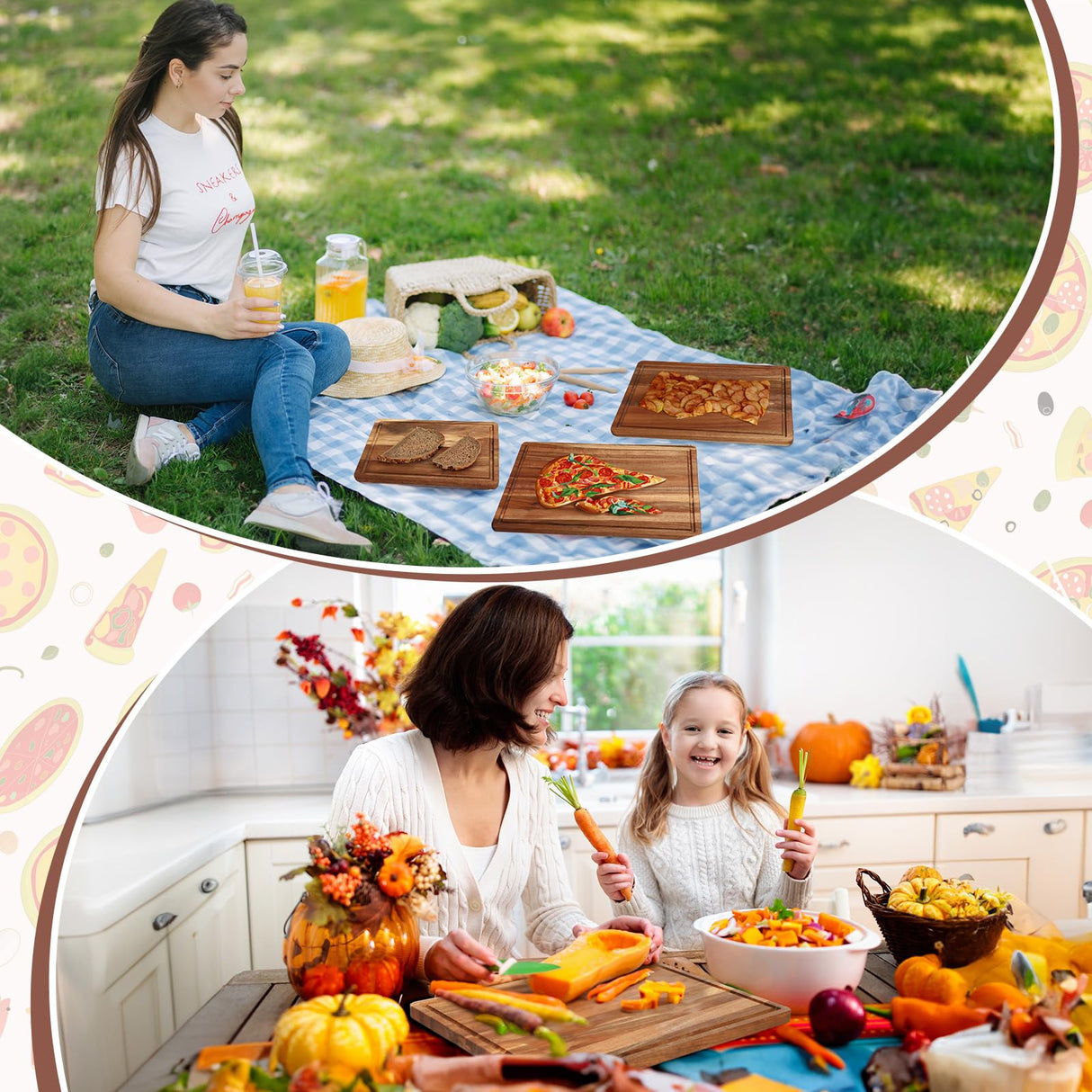 Tioncy 12 Pcs Wood Cutting Board Set Thick Wooden Cutting Boards for Kitchen Butcher Block Cutting Board with Juice Groove for Meat Cheese Fruit Trays, 16x12, 14x10, 11x8 Inch(Acacia) Tioncy