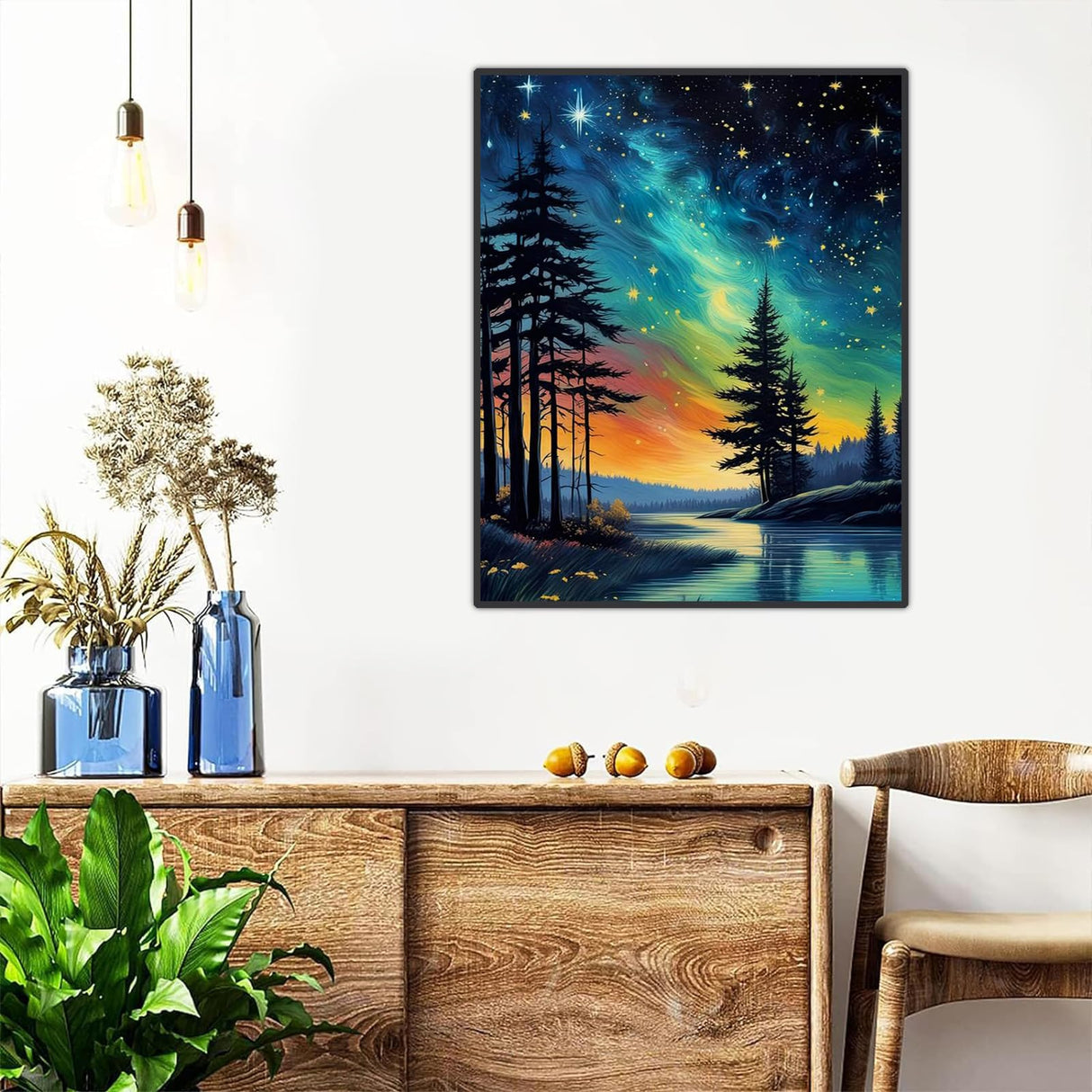 xackcme Starry Sky Paint by Numbers for Adults - Starry Night Paint by Number on Canvas Without Frame, DIY Abstract Landscape Oil Painting for Gift Home Wall Decor (16x20 inch) xackcme