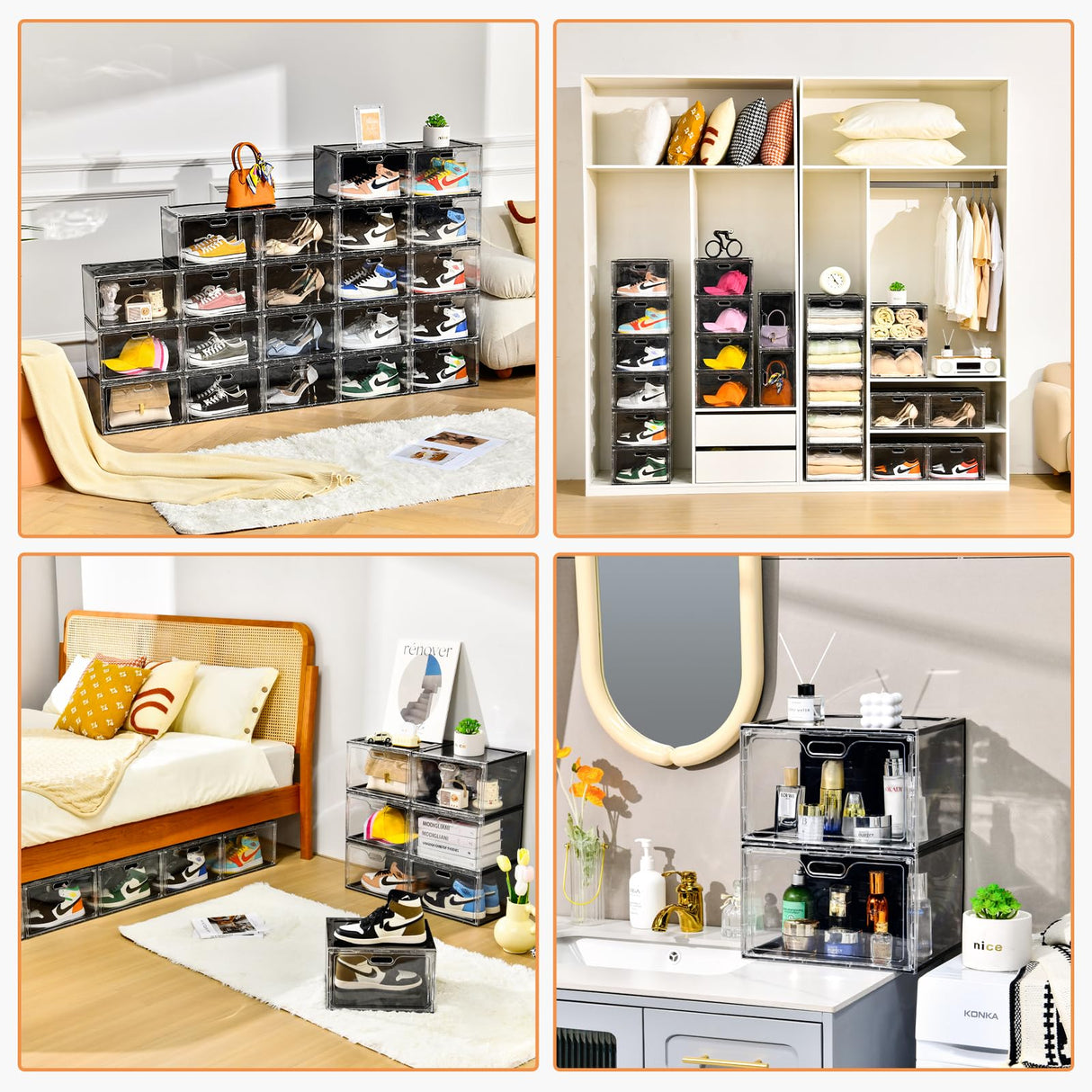 Amllas New 8 Pack Shoe Boxes Stackable, Large Shoe Storage Organizer with Lids,Drop Side Shoe Containers for Entryway,Sneaker Storage Fit up to US Size 13 for Men/Women(13’’x 10.6”x 8.3”) Amllas