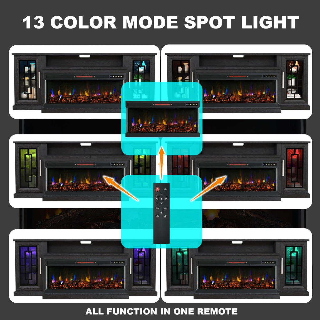 Unineo 75 Inch Electric Fireplace TV Stand, 3- Side Glass LED Modern Media Entertainment Center Console Table for TVs up to 80/85 Inch w/Adjustable Flame, 40’’ Fireplace, Highboy, Black Unineo