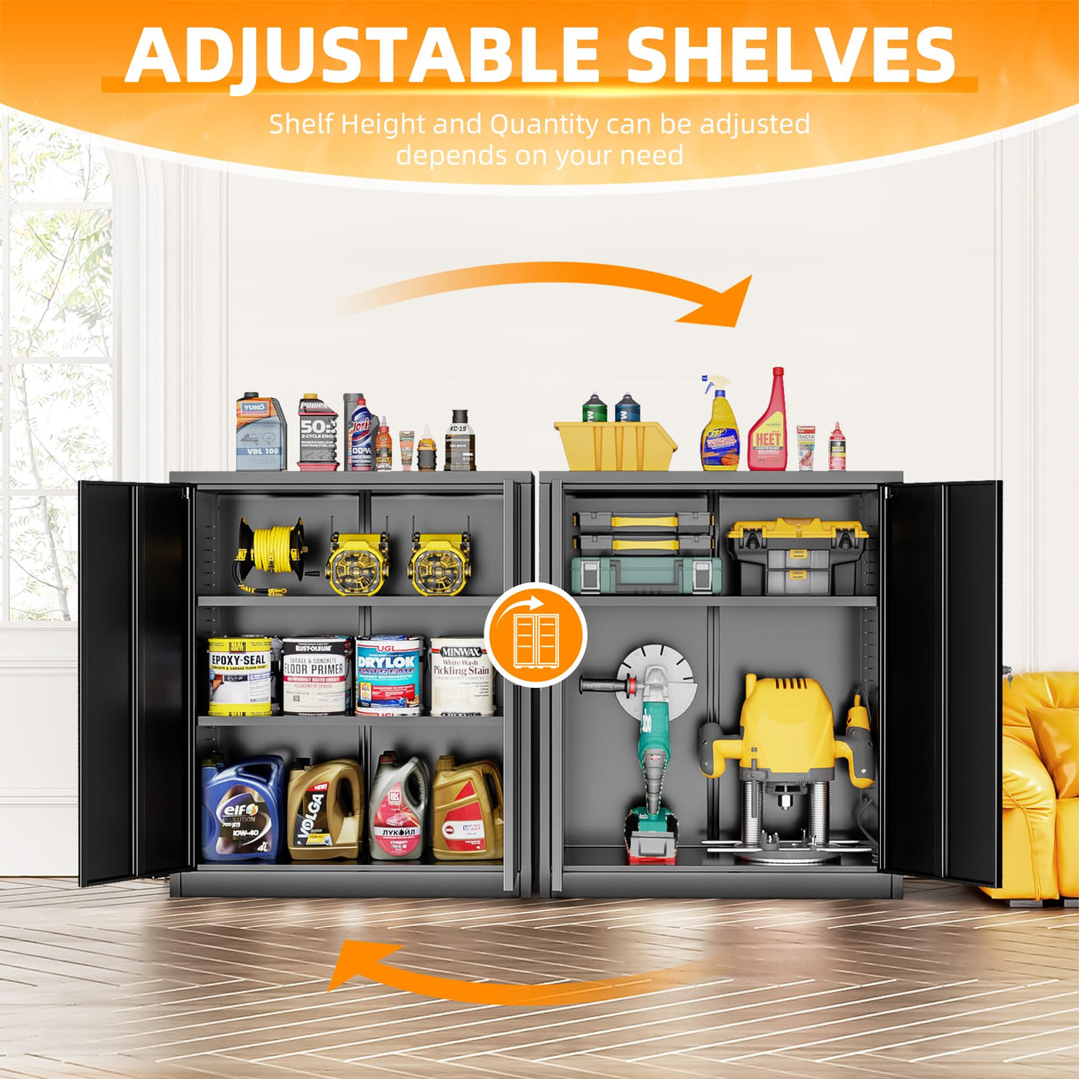 INTERGREAT Metal Storage Cabinet, 42” Steel Locking Cabinet with Doors and Shelves, Black Utility Cabinet Garage Cabinets for Home Office, Garage, Kitchen, Shop INTERGREAT