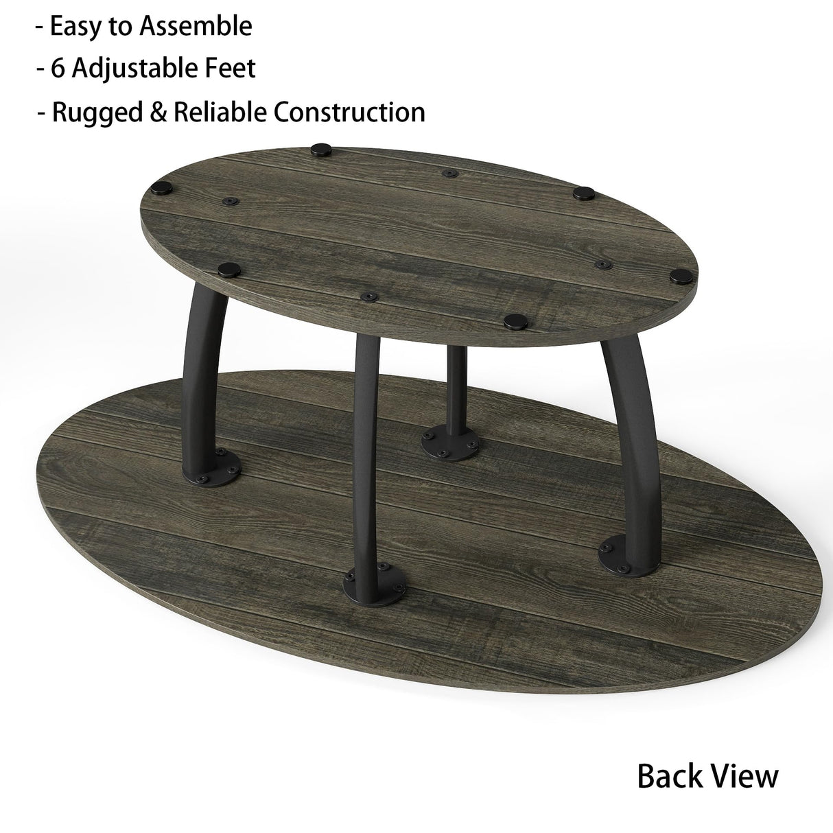 Manora Rustic Small Oval Coffee Table for Living Room, Narrow Wood Center Table with Shelf, Retro Style Coffee Table with Curved Metal Legs, Stable and Easy Assembly, Gray Manora