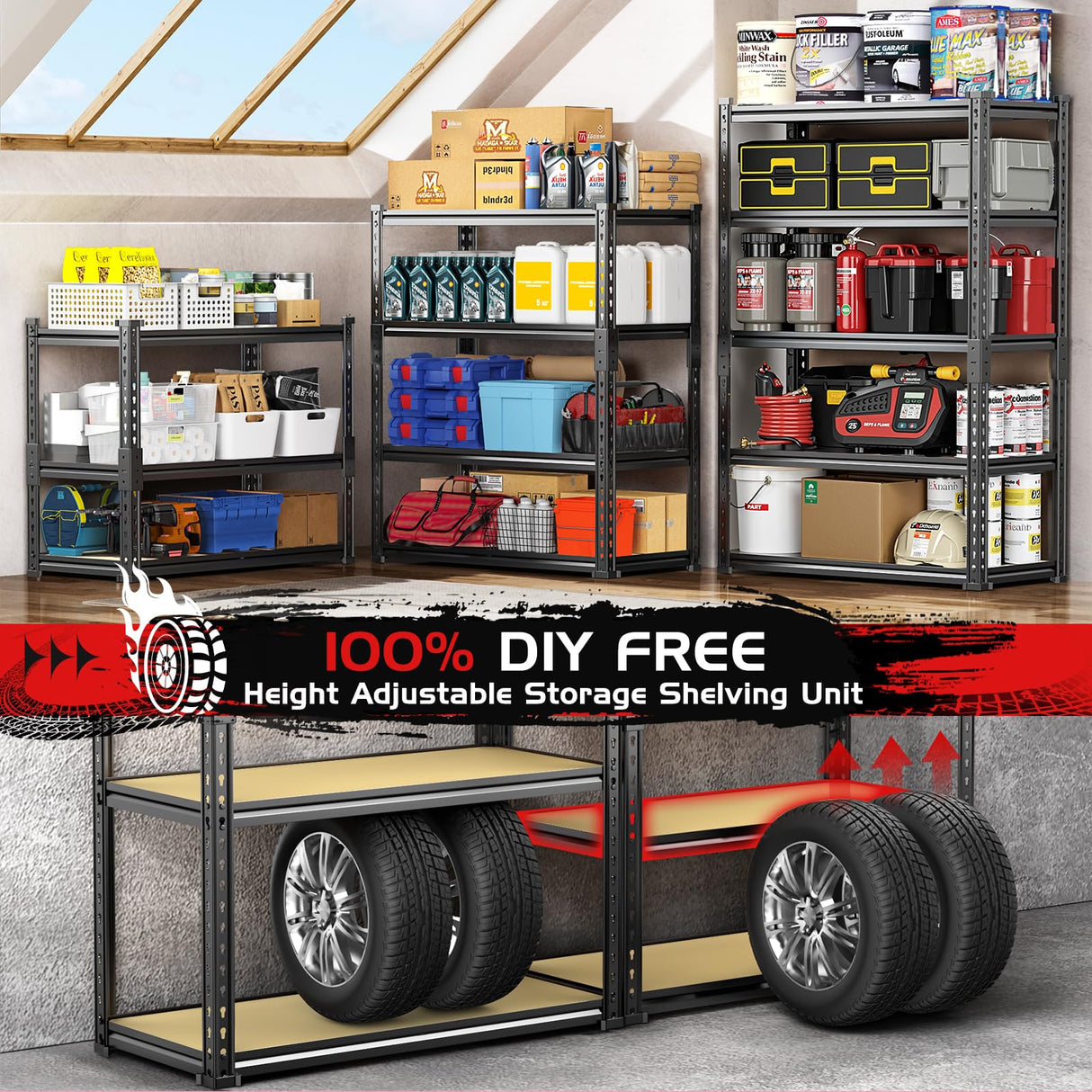 TigerParty 2020LBS Garage Shelving Units, 5-Tier Storage Shelves Heavy Duty, Adjustable Metal Shelving Rack for Kitchen, Closet, Warehouse, Pantry, 72" H x 35.55" W x 16" D TigerParty