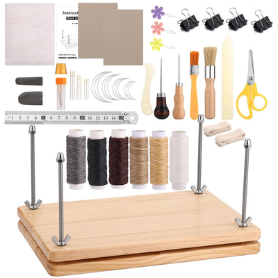 Yoption 53 Pcs Book Binding Kits, 11.61 x 7.68 Inches Wooden Book Press, Books Binding Materials with Bone Folder, Awl, Needles, Waxed Thread for DIY Bookbinding, BookRepair