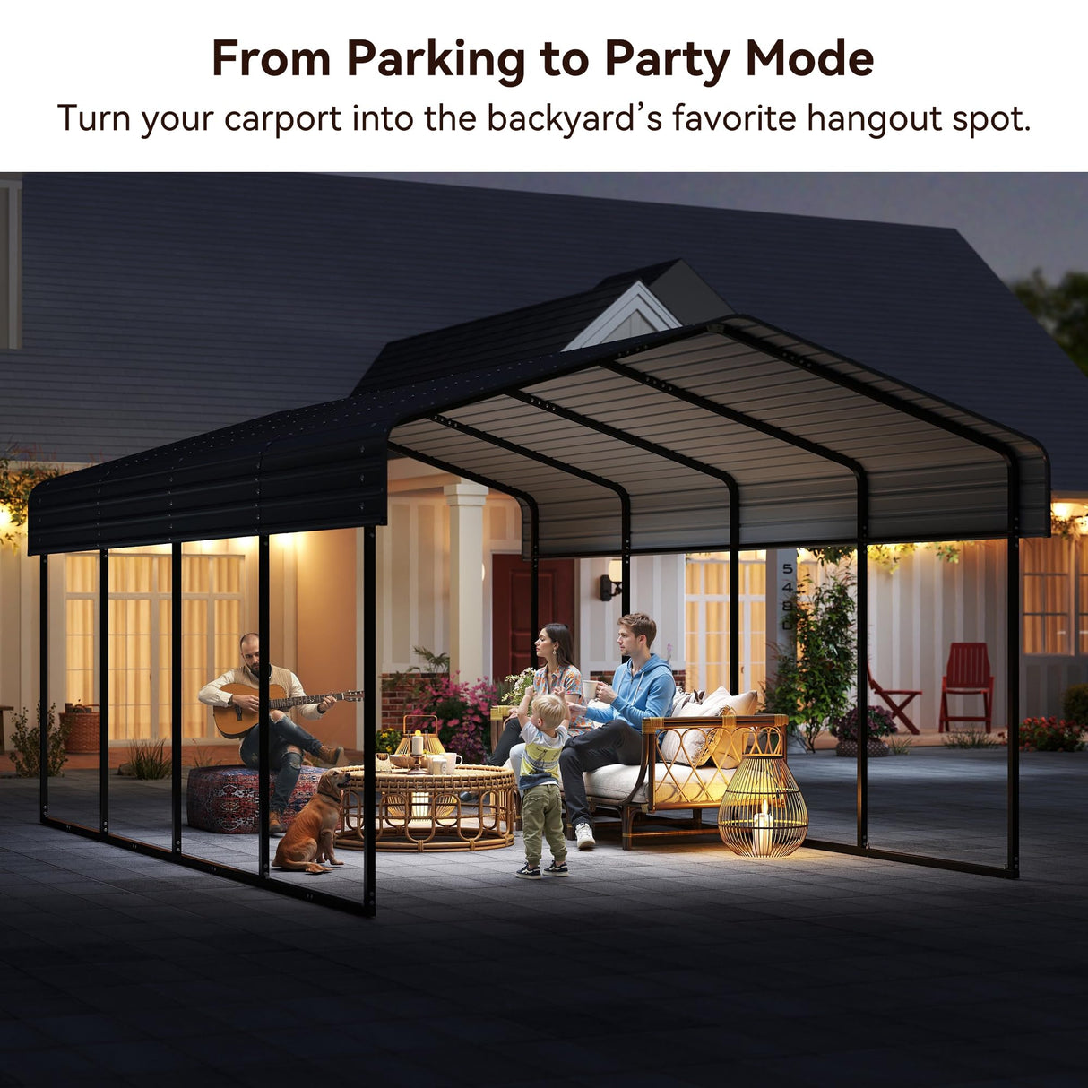 12x20 FT Heavy Duty Metal Carport Canopy with Galvanized Steel Roof, Multi-Use Shelter Outdoor Garage for Car, Boat, Party,Gray PURARELAX