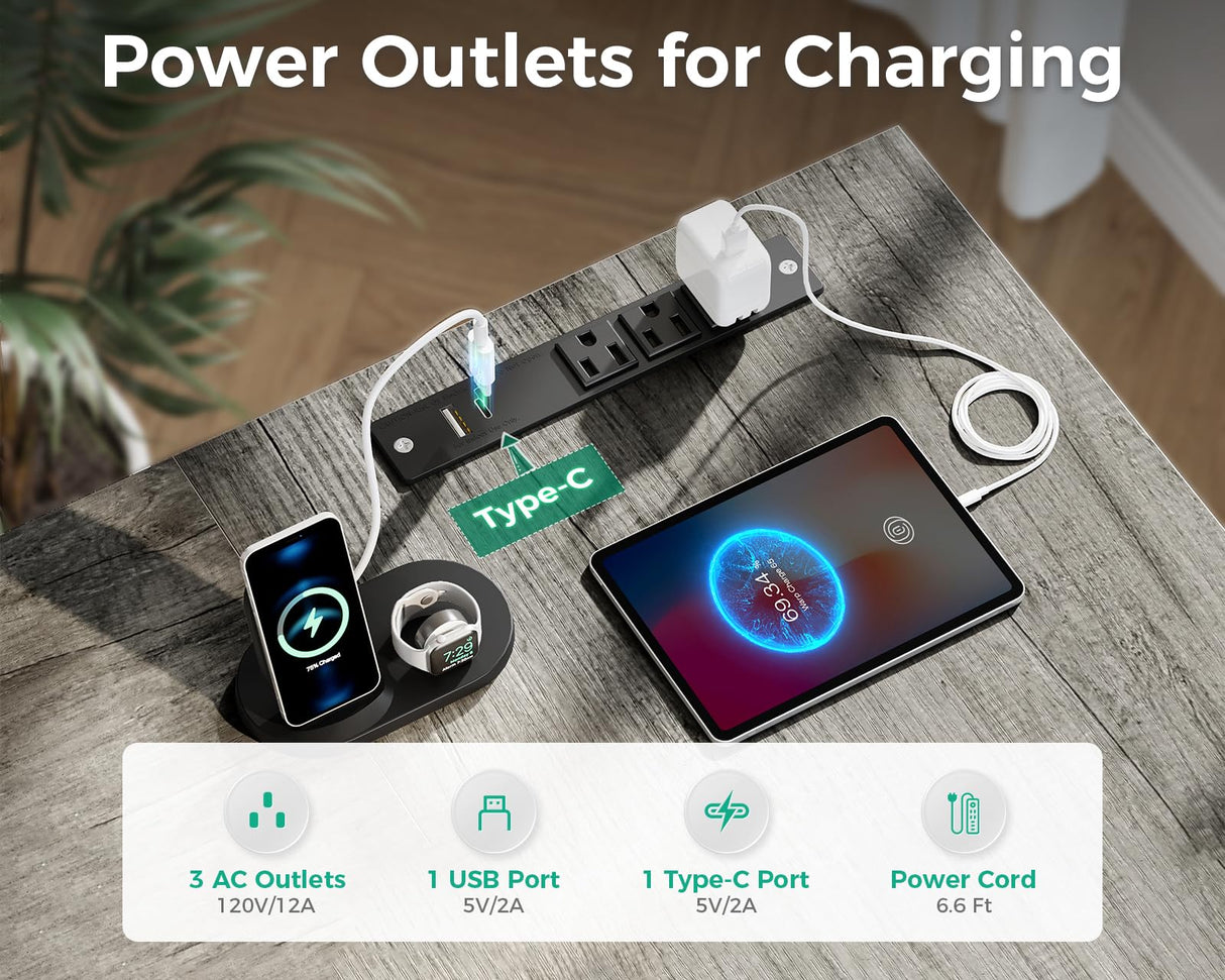 Coleshome L Shaped Computer Desk with 6 Drawers & Power Outlet, 55 Inch Corner Desk with Reversible Storage Shelf & File Drawer, Home Office Desk, Grey Oak Coleshome