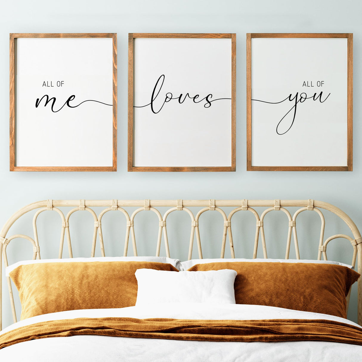 Set of 3 Framed Farmhouse All of Me Loves All of You Sign 11x14” Above Bed Wall Decor for Bedroom Decor Wall Art Wood Signs (11x14", Brown) Houmury
